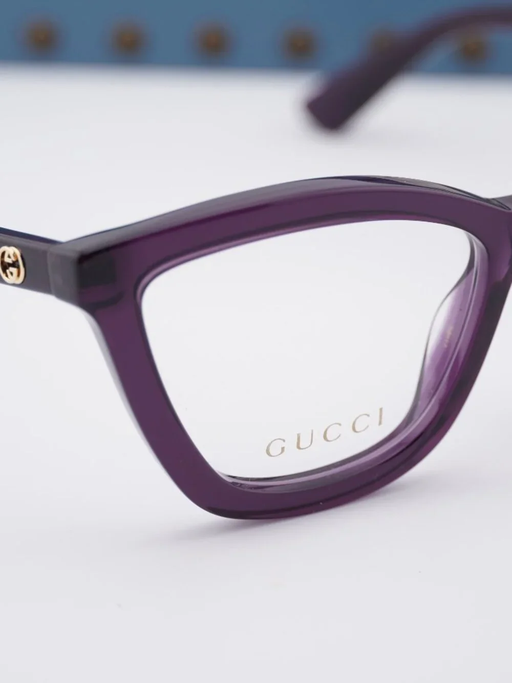 Gucci GG1686O 011 Cat Eye Eyeglasses - Shiny Transparent Dark Purple